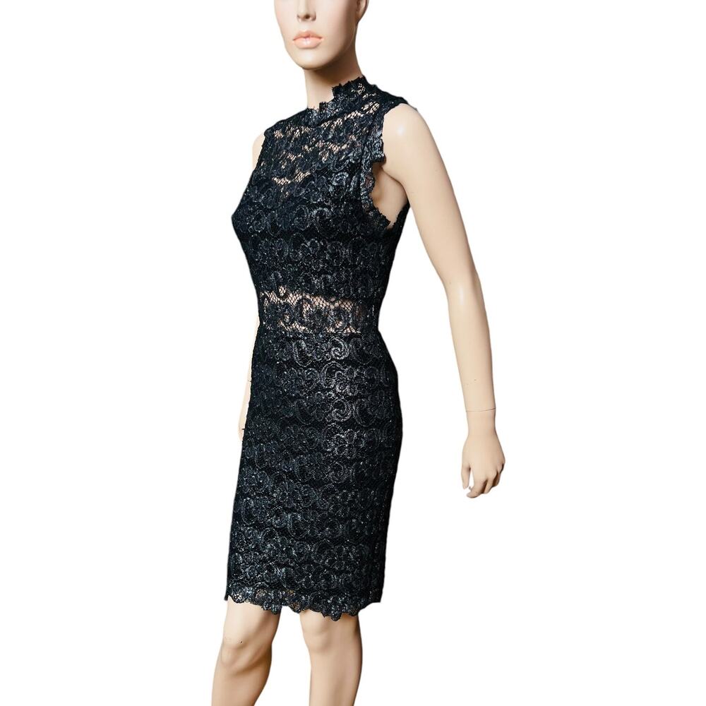 Nightcap Dixie Black and Metallic Silver Lace Sleeveless Knee High Dress Size 4 - Picture 5 of 12